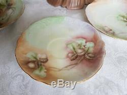 Antique GDA LIMOGES CHOCOLATE SET Hand Painted ACRORN ARTIS SIGNED DATED 1911