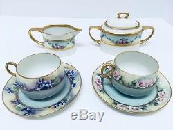 Antique GDA Limoges, France 6-Piece Hand-Painted Porcelain Tea Service
