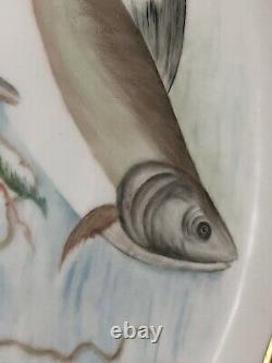 Antique Gda Limoges France Porcelain Hand Painted Fish Platter With Gold Trim