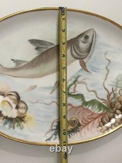 Antique Gda Limoges France Porcelain Hand Painted Fish Platter With Gold Trim