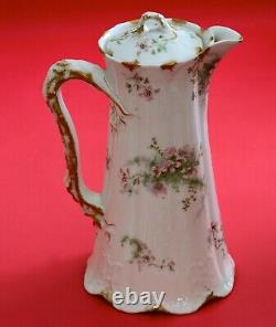 Antique HAVILAND LIMOGES Porcelain Chocolate pot Pink Flowers Gold Trim