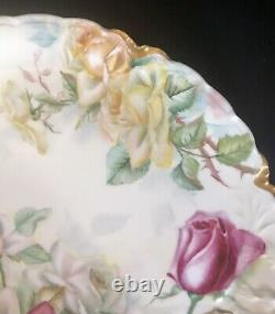 Antique H&C Limoges France Hand Painted Roses Charger 14D