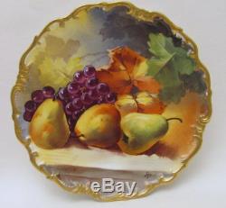 Antique Hand Painted 13.5 LRL Limoges Grapes Charger Plate Signed Early 1900s