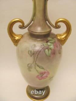 Antique Hand Painted 15.25 Roses Vase Early 1900s