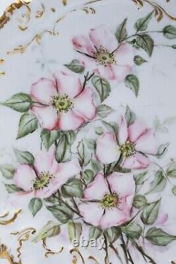 Antique Hand Painted AL Limoges France Floral Gold Rimmed Porcelain Tray Platter
