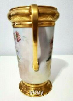 Antique Hand Painted Bavaria Austria 8.25 Vase Flowers and Gold