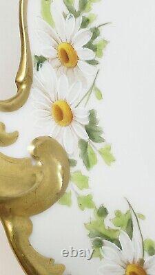 Antique Hand-Painted Daisy T & V Limoges 2-Handle Cake Plate 11 Heavy Gold Trim