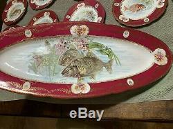 Antique Hand Painted Fish Set (Platter + 12 plates) please read description