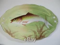 Antique Hand Painted Fish Set (Platter + 6 plates) Artist Signed Baumy Limoges