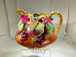 Antique Hand Painted Floral/Grape Pitcher by J & C Limoges For Pickard China