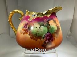 Antique Hand Painted Floral/Grape Pitcher by J & C Limoges For Pickard China