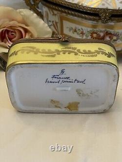 Antique Hand Painted Floral Limoges Lidded Box Yellow EXQUISITE