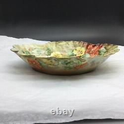 Antique Hand Painted Flowers Jean Pouyat Limoges Serving Display Bowl Signed
