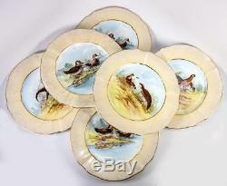 Antique Hand Painted French M. Redon LIMOGES 6pc 8.75 Game Bird Plate Set, Gold