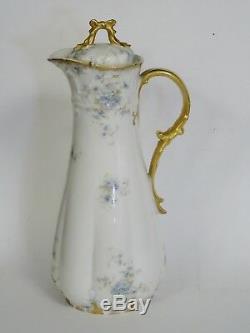 Antique Hand Painted Gilded Gda Ch. Field Haviland Limoges Chocolate Pot & Cup