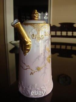 Antique Hand Painted Limoges A. K. Coffee Tea Pot, Flowers & Gold 8 1/4