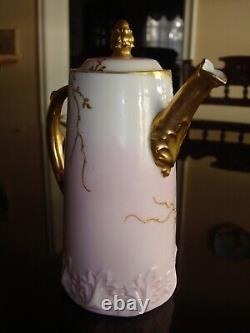 Antique Hand Painted Limoges A. K. Coffee Tea Pot, Flowers & Gold 8 1/4