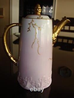 Antique Hand Painted Limoges A. K. Coffee Tea Pot, Flowers & Gold 8 1/4