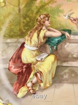 Antique Hand Painted Limoges Charger Two Roman Woman Releasing Dove sgnd Dubois