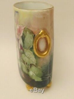 Antique Hand Painted Limoges Guerin Cache Pot Vase Petunia Decoration 1900