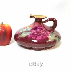 Antique Hand Painted Limoges Porcelain Ewer Pitcher Red Pink Roses