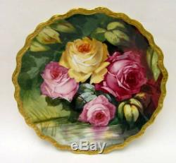 Antique Hand Painted Limoges Roses Charger Plate Artist Signed 1905