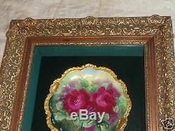 Antique Hand Painted Limoges Sgd Floral Roses Charger Ornate Shadow Box