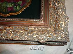 Antique Hand Painted Limoges Sgd Floral Roses Charger Ornate Shadow Box