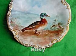 Antique Hand Painted Ncm Signed Wood Duck Limoges France 1898 Plate, Porcelain