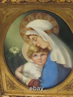 Antique Hand Painted P&P Limoges Madonna & Child Framed Porcelain Plaque 1903