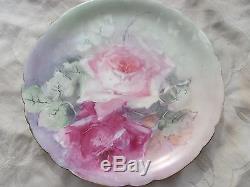 Antique Hand Painted Pink Floral Roses Jpl Limoges France Porcelain Plate