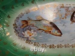Antique Hand Painted Porcelain Limoges Seafood Fish Platter 23 1/4