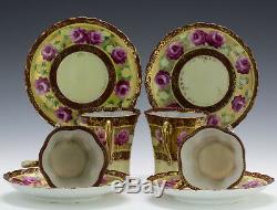 Antique Hand Painted Roses Chocolate Pot Set Caps and Saucers