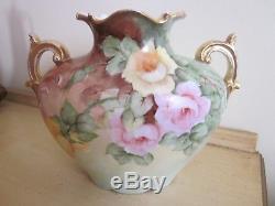 Antique Hand Painted Roses Vase