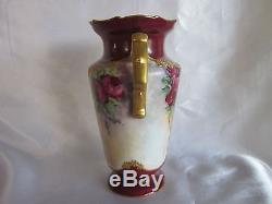 Antique Hand Painted Roses Vase Signed & Dated 1900 7'
