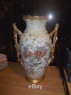 Antique Handpainted Elite LIMOGES 15.5 2-Handled Vase Floral withGold Accents