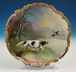 Antique Handpainted Limoges Charger Wall Plaque Bird Dog Game Bird Artist Signed