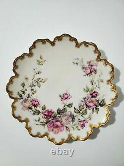 Antique Haviland & Co Limoges Plate Hand Painted with Roses and Gilded 9