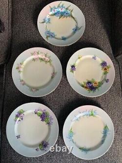 Antique Haviland France Hand Painted Blanks Set Of 5 Dinner Plates-each Unique