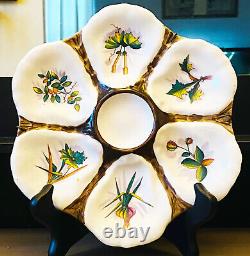 Antique Haviland Limoges 6 Well Oyster Plate Hand Painted Footed Wall Hanger 9W