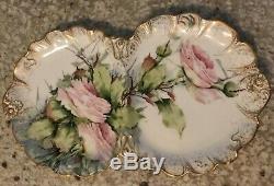 Antique Haviland Limoges CFH / GDM Hand Painted Roses Tray Platter 14 long L@@K