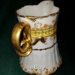 Antique Haviland Limoges CFH GDM pitcher hand-painted gold flowers and garlands