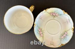 Antique Haviland Limoges Cups & Saucers Pink Rose Swags Canfield c 1918 Set of 8