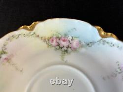 Antique Haviland Limoges Cups & Saucers Pink Rose Swags Canfield c 1918 Set of 8