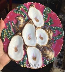 Antique Haviland Limoges France Turkey Oyster Plate Fuschia Hand Painted 1876