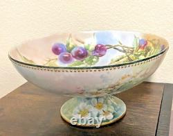 Antique Haviland Limoges Hand Painted Blueberries Floral Punch Bowl 1893-1930
