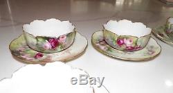 Antique Haviland Limoges Handpainted Roses Saucers With Berry Bowls Set Of 7
