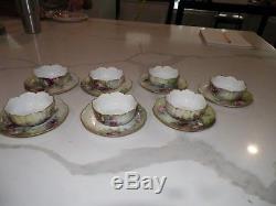 Antique Haviland Limoges Handpainted Roses Saucers With Berry Bowls Set Of 7
