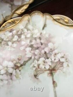 Antique Haviland Limoges rose flower 4 cabinet plates 9 gold trim hand painted