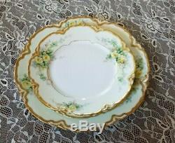 Antique Haviland Plates Limoges Hand Painted Yellow Roses 1891-1934 3 Plates